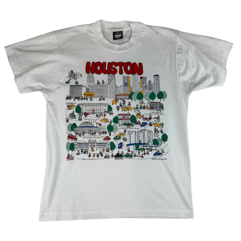 Screen Stars Best T-Shirt Mens L White Vintage 1988 Houston Texas Barb McClain